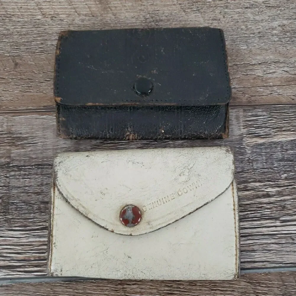 Vintage Leather Zipper Spring Temper Hook Key Card Holder Antique VTG